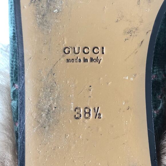 Gucci Princetown Horsebit Monogram Fur Avio Dusty Pink Velvet Slip On Mules 38.5 - Picture 9 of 10